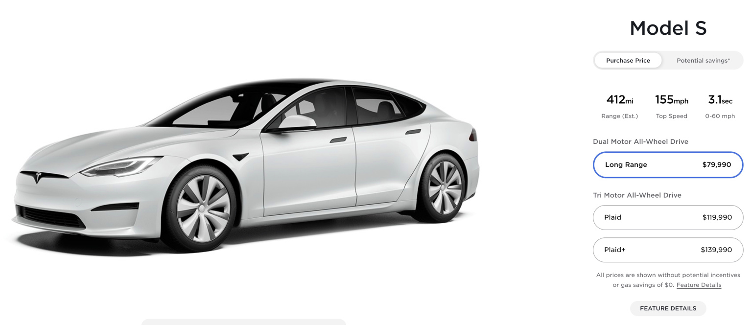 új Model S a Tesla online konfigurátorában